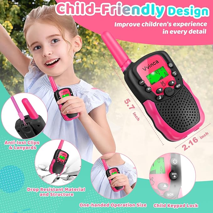 Walkie Talkies for Kids, Rechargeable Long Range Gift Toy for Ages 3 4 5-7 8-12 Year Old Girl Boy with 22 CH 2 Way Radio Flashlight 3 Mile Long Range Walkie Talkie for Outdoor Game Camping 2 Pack