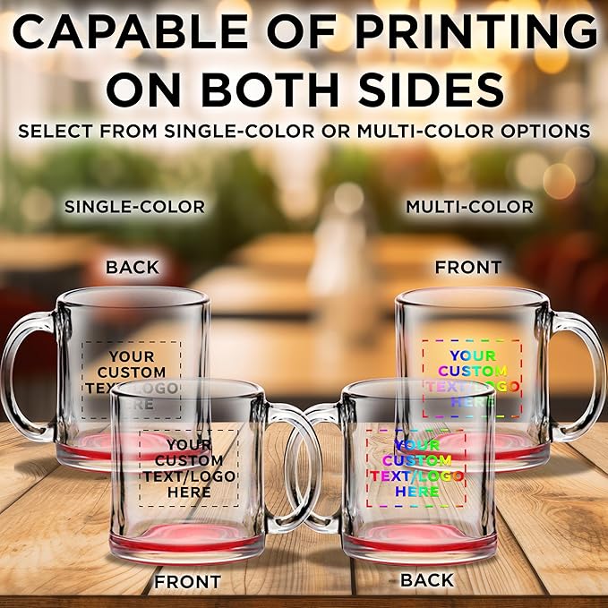 Custom Libbey Clear Glass Coffee Mugs 13 oz. Set of 100, Personalized Bulk Pack - Perfect for Coffee, Tea, Espresso, Hot Cocoa, Other Beverages - Red Bottom