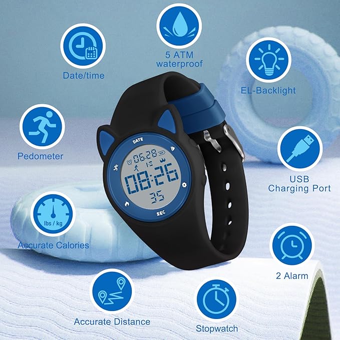 Kids Watches for Girls Boys Digital Sport Watch with Step Counter Pedometer Vibration Alarm Clock, No App Waterproof Fitness Tracker Kids Watch Boys Girls Teens Students Ages 5-16