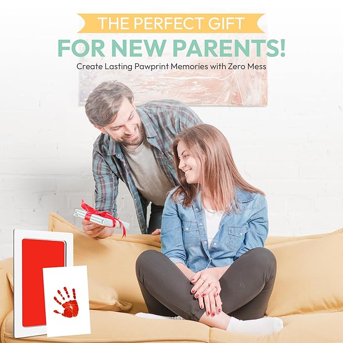 Clean Touch Ink Pad for Baby Handprints and Footprints – Inkless Infant Hand & Foot Stamp – Safe for Babies, Doesn’t Touch Skin – Perfect Family Memory or Gift – Red Print Kit by Tiny Gifts