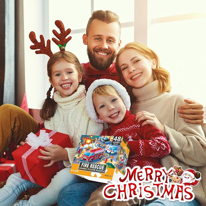 Jumbo Floor Puzzle for Kids,Fire Rescue Jigsaw Large Puzzles,48 Piece Firefighter Fireman Fire Truck Puzzle for Toddler Ages 3-5,Children Learning Preschool Educational Toys,Gift for 4-8 Years Old