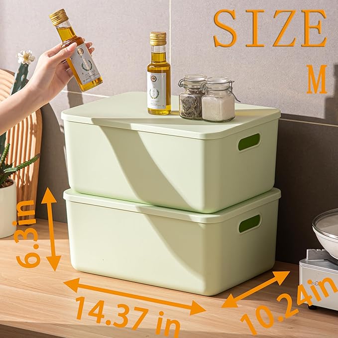 4 pack large plastic White storage bins Baskets, Toy Box Chest with Lids and Handle,Organizer Containers for Baby,Kids,snacks,Nursery,Shelves,Playroom, Bedroom,Office,Closet,home