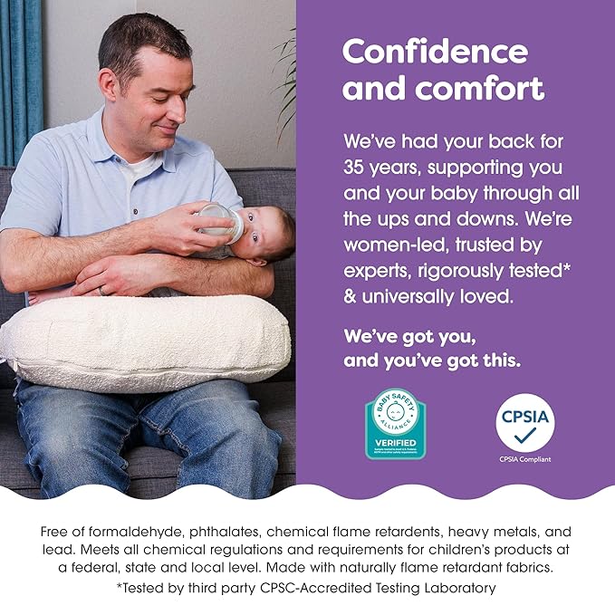 Boppy Nursing Pillow - Ergonomic Bottle & Breastfeeding Pillow with High, Firm, Large Area, Water-Repellent Cushion with Washable Cover; Baby Safety Alliance Verified - Oatmeal Boucle