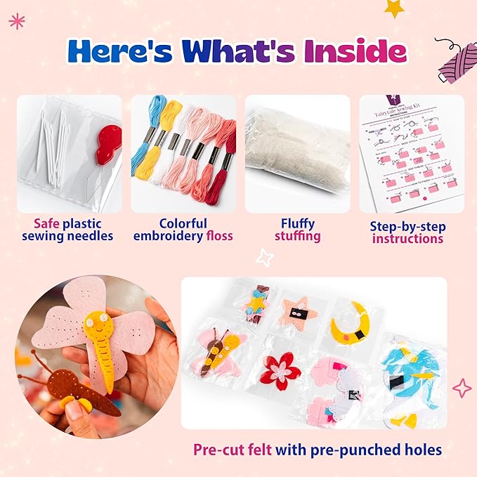 Pinwheel Crafts Beginner Sewing Kit for Kids Ages 5 6 7 8-12+ - Make Your Own Fairytale Characters Kids Sewing Kit - Play & Learn to Sew Craft Box, Girls & Boys Birthday Gifts