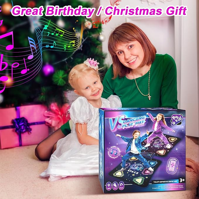 Dance Mat Toys for 3-12 Year Old Girls Boy, 2 Players Dance Mat with Light-up 12 Buttons & 5 Games Mode, Bluetooth Dance Game Toy for Girls 5-7, Xmas Birthday Gifts for 3 4 5 6 7 8 9 10+ Year Old Kids
