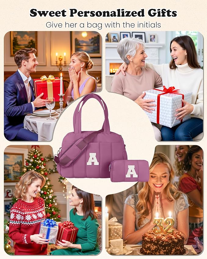 Duffle Bag with Initial, Spend The Night Bags for Women,Overnight Bag with Wet Pocket,Birthday Gift-Lightweight Travel Bags Personalized Gym Tote with Makeup Pouch
