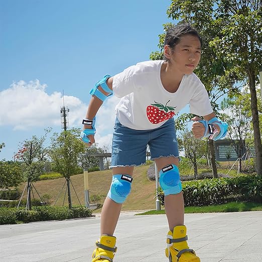 Youth/Kids Knee Pads Elbow Pads Wrist Guards Protective Gear Set 6 Pcs for 3-15 Years Child Roller Skates, Skateboard, Cycling, Inline Skating, BMX Bike, Balance Bike, Scooter Riding and Other Outdoor Sports