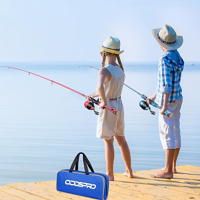 ODDSPRO Kids Fishing Pole Pink, Portable Telescopic Fishing Rod and Reel Combo Kit - with Spincast Fishing Reel Tackle Box for Girls, Youth
