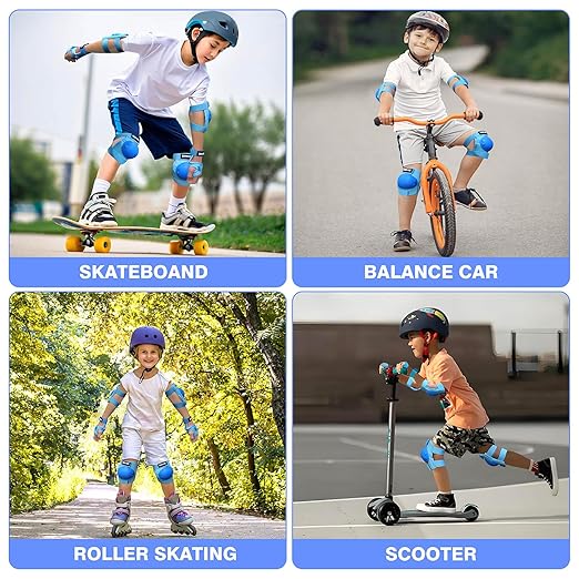 Youth/Kids Knee Pads Elbow Pads Wrist Guards Protective Gear Set for 3-15 Years Child Roller Skates, Skateboard, Cycling, Inline Skating, BMX Bike, Balance Bike, Scooter Riding and Other Outdoor Sports