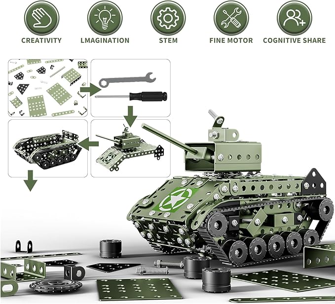 Lucky Doug STEM Building Projects Model Army Tank Set - 284 Pieces STEM Project Building Toys for Kids Ages 8-12, Assembly Science Kit Educational Toys Gift for Kids Boys 7 8 9 10 11 12-16 Years Old