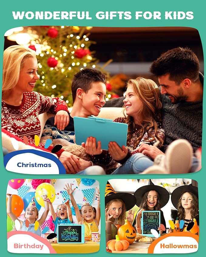 Bravokids 10 Inch LCD Writing Tablet for 3 Year Olds - Electronic Drawing Pad and Doodle Board as Educational Birthday Gifts for Girls and Boys (Green)