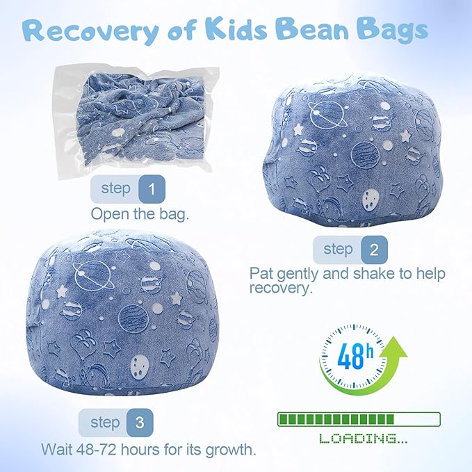 COMAX Kids Bean Bag Chair Turn into Beanbag Bed, Unicorn Toddler Bean Chair for Girl Boy Sleeping, Lazy Children Sofa Couch with Filler, Convertible Child Floor Mattress, Glowing Space