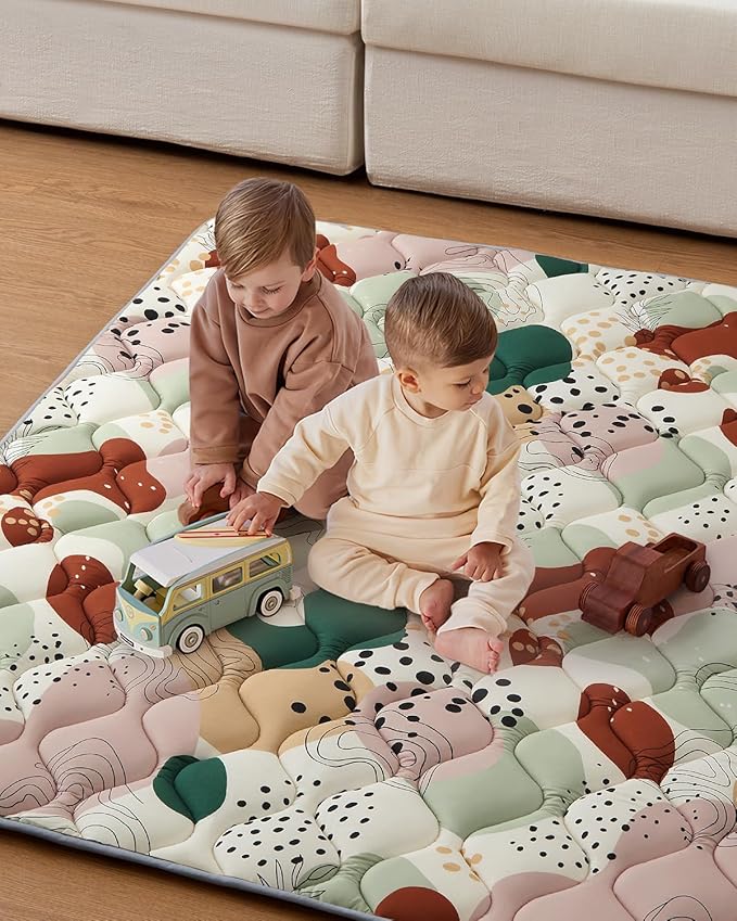 Blissful Diary Baby Play Mats for Floor, 50x50 Inch Crawling Mat for Playpen, Thick Padding Foam Playmats for Babies and Toddlers, Modern Abstract