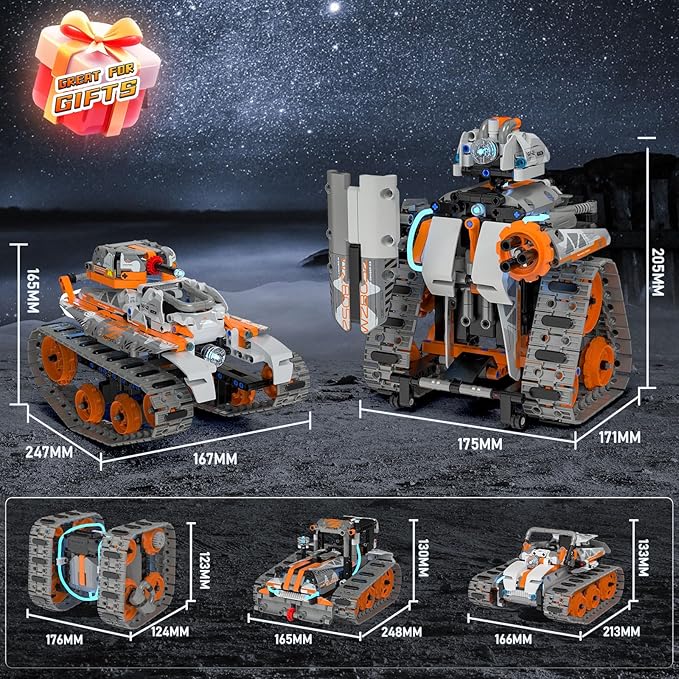 5in1 STEM Building Toys for Kids 6-14, Remote & APP Controlled Mech Robots/Heavy Tanks/Tracked Racer STEM Building Kit for Kid Science Learning, 552 Pcs DIY Building Blocks Set Gifts for Boys & Girls