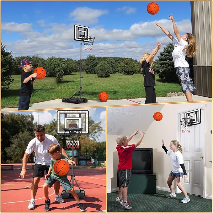 Kids Indoor Basketball Hoop with Scoreboard & Timer,Toddler Adjustable Height Basketball Goal Toy for Outdoor Backyard,Sports Game Play