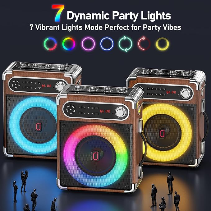 Karaoke Machine with 2 Wireless Microphones,【Upgraded 6.5"Woofer & 2"Tweeter】Portable Bluetooth 5.3 Karaoke Speaker, PA System with Bass/Treble/Echo Adjustment, Supports USB/AUX/TF/TWS for Home Party