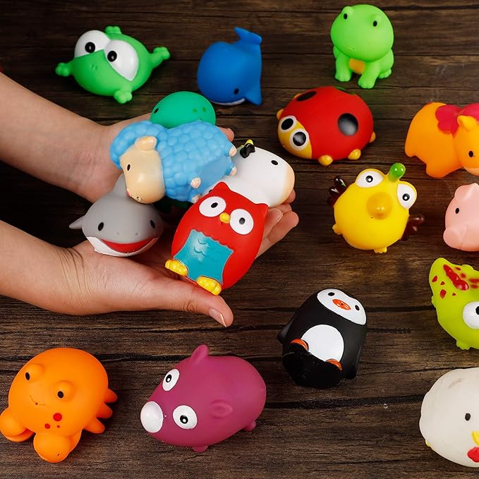 Set of 18 Animals Bath Squirters Toy Set for Toddler, Colorful Assorted Sea Animals Flower Floating Bathtub Squirter Toys for Baby Shower Bath Tub Pool (Animal)