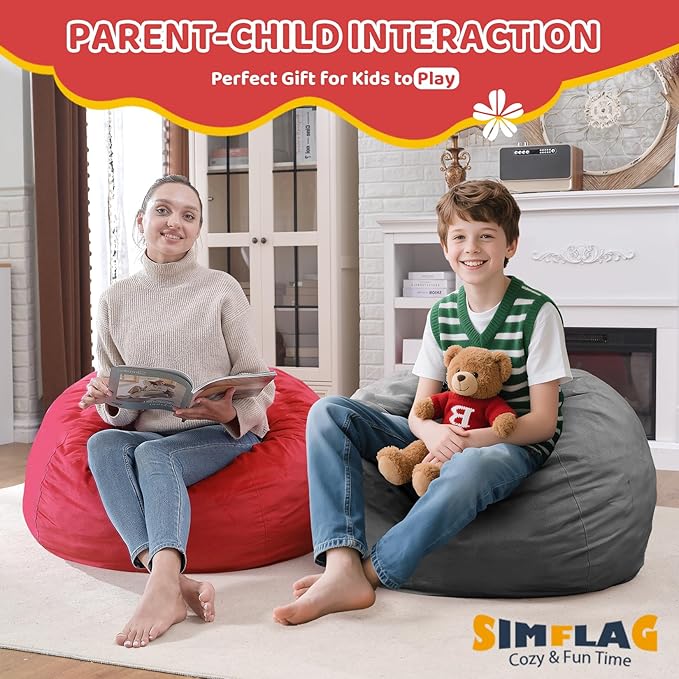 2FT Bean Bag Chair, Comfy Bean Bag Chairs with Memory Foam Filled, Fluffy Beanbag Sofa with Dutch Velvet Cover, Teardrop BeanBag Chairs for Living Room, Playroom - Grey