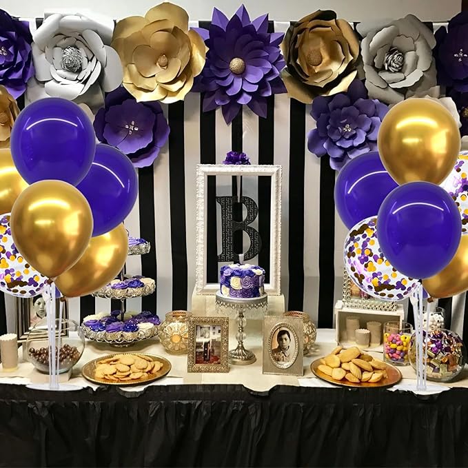 TONIFUL 4 Set Purple Gold Balloon Centerpieces for Table,Balloon Stand Kit for Graduation Decorations 2025 Class of 2025 Party Decorations,New Year,Anniversary,Birthday Decoration