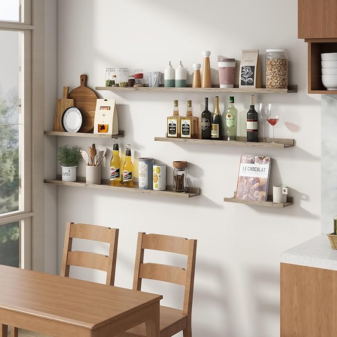 Floating Picture Ledge Shelves for Wall Set of 4, 56 Inch Wall Shelves with Lip Long Large Nursery Book Shelf for Toys Storage Kids Bookshelf Wall Mounted Living Room Bedroom Decor Frames