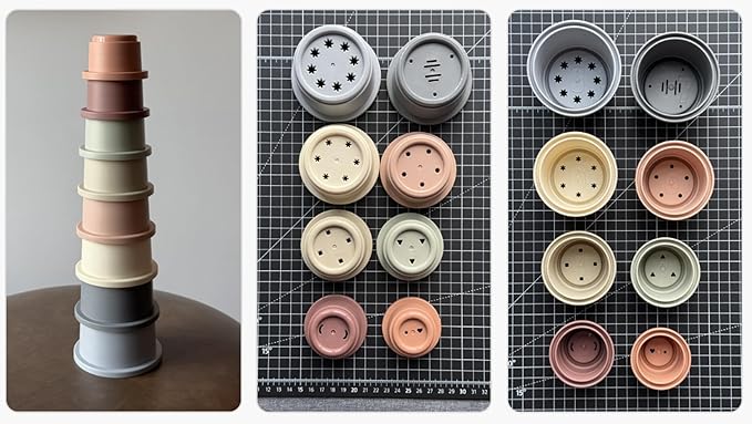 Stacking Cups Baby Toy Educational Cup Stacking Set 8-Pc Stackable Cups with Number Rainbow Nesting Cups for Babies 6-12 Months Stacking Cups for Toddlers 1-3 Perfect for Indoor/Outdoor