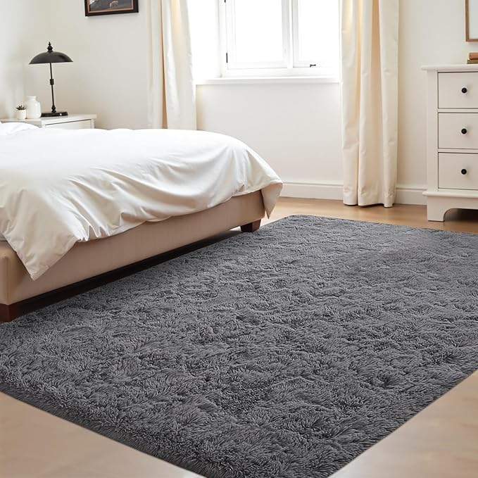 4x6 Area Rug for Living Room: Fluffy Shag Soft Washable Rugs Fuzzy Plush Indoor Carpet for Bedroom Nursery Playroom Dorm Kids Girls Boys Room (Dark Grey, 4'x6')