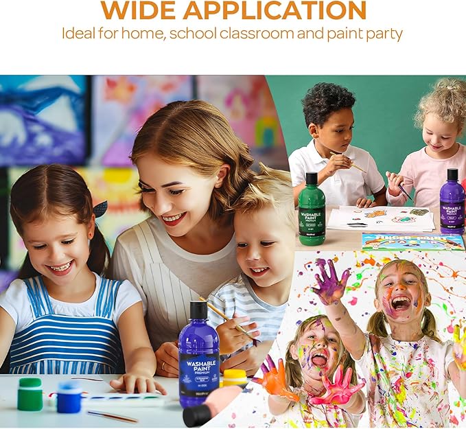 Nicpro 12 Colors Large Washable Paint Set for Kid (16.9oz,500 ml), Acrylic Bulk Paint Supplies Non Toxic Children Tempera Paint for Art, Craft DIY, Poster & Finger Paint, School, Home,Classroom, Party
