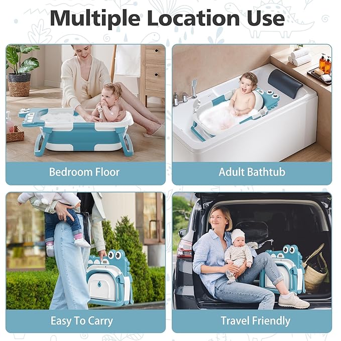 TPN Collapsible Baby Bathtub, Baby Bath Tub with Soft Cushion & Real-Time Thermometer, Baby Bathtub Infant to Toddler Tub (0-36 Months), Portable Newborn Travel Bath tub