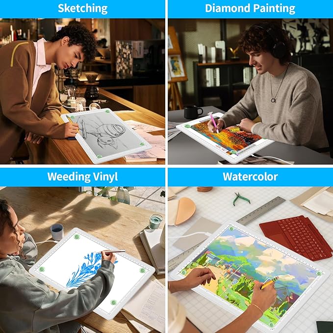 Phylosal Magnetic A3 Light Pad with Bag, Super Bright Light Box with Side Button, Diamond Art Light Board, Lightbox for Tracing and Drawing, USB Power Light Table for Sketching, Weeding Vinyl (White)