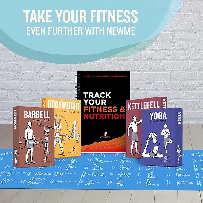 NewMe Fitness Yoga Mat for Women and Men - Large, 5mm Thick, 68 Inch Long, Non Slip Exercise Mats w/ 70 Printed Yoga Poses for Pilates, Workout and Stretching - Home and Gym Essentials