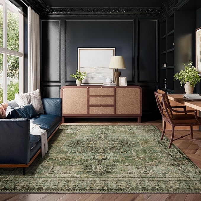 9x12 Area Rugs for Living Room: Washable Bedroom Rug Boho Vintage Rugs Stain Resistant Non Slip Low Pile Soft Lightweight Carpet for Kitchen Dining Room Farmhouse Nursery Kids Room