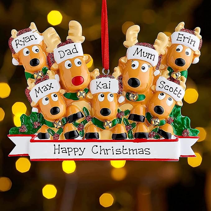 Personalized Christmas Ornaments 2025 Family of 2/3/4/5/6/7/8 Deer Christmas Ornaments Custom Name Customized Gifts for Xmas Tree,Family of 6