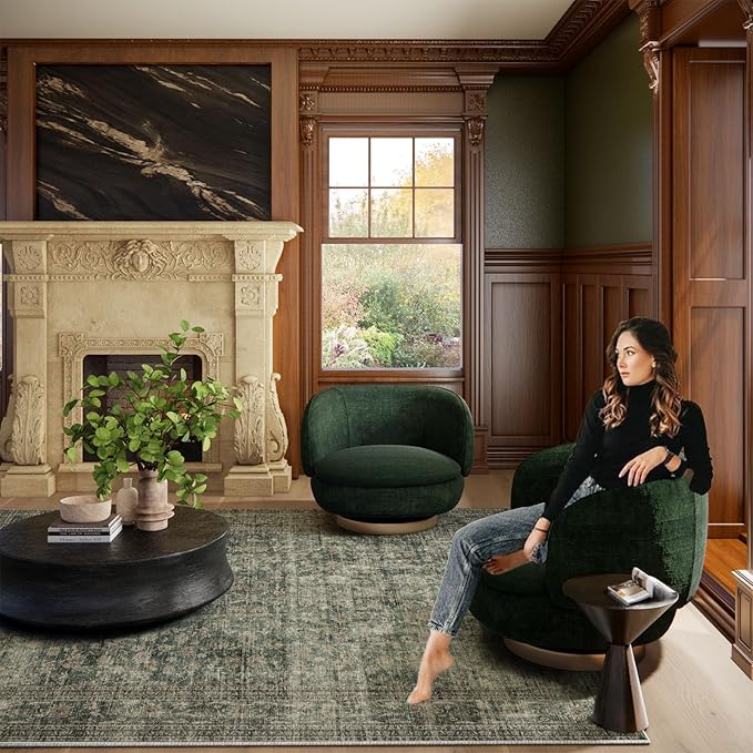 Washable Living Room Area Rug: 9x12 Rugs for Bedroom Vintage Stain Resistant Non Slip Low Pile Large Boho Carpet for Kitchen Dining Room Farmhouse Kids Room Nursery