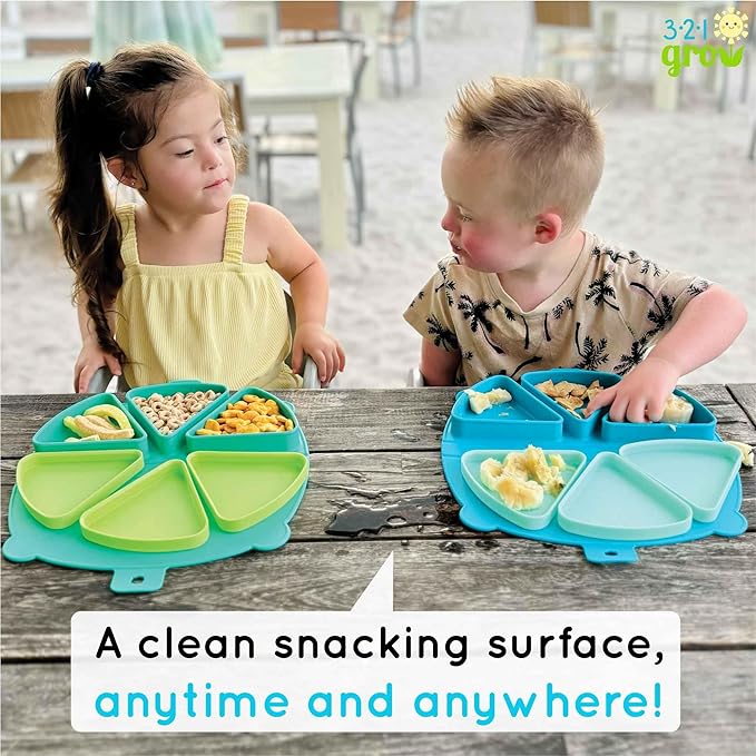 Silicone On-The-Go Snack Mat – Foldable Reusable Placemat with 3 Compartments and Lids – Travel-Friendly Baby and Toddler Snack Plate – Dishwasher Safe (Plum)