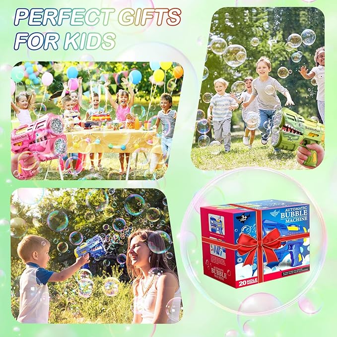 2 Pack Bubble Guns with 4 Bottles Refill Solution, LED Light Up Rechargeable Bubbles Machine Blower for Kids Toddlers 4-8, Outdoor Toys Gifts, Wedding Easter Party