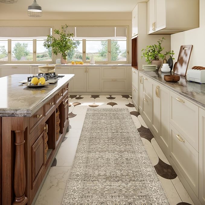 Machine Washable Kitchen Runner Rugs: 2'6"x8' Hallway Rug Stain Resistant Non Slip Low Pile Soft Carpet Runners for Hallways Indoor Entryway Kitchen Laundry Room Bedroom Bathroom Farmhouse