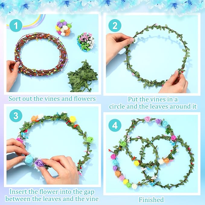 Syhood Rose Style Crowns Making Kit, 168 Pcs Parts, Make Your Own Flower Crown Wreath Headbands and Bracelets Craft Kit Hair Accessories Handmade DIY Floral Crown Garland Kit Presents for Party