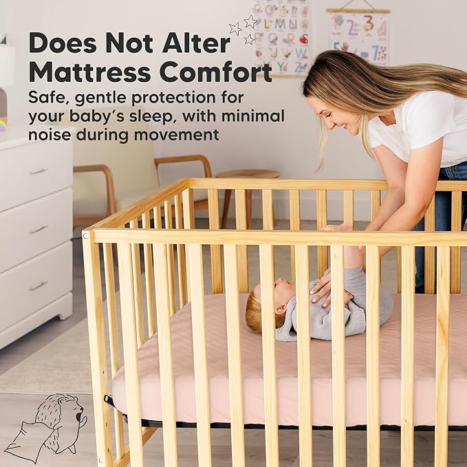 Waterproof Crib Mattress Protector Cover Fitted - 2-Pack Quiet Baby Crib Mattress Pad Sheets, 52" x 28" Soft Quilted Cotton Baby Sheet, Machine Washable, Easy Fit, Durable (Cameo/Mavy)