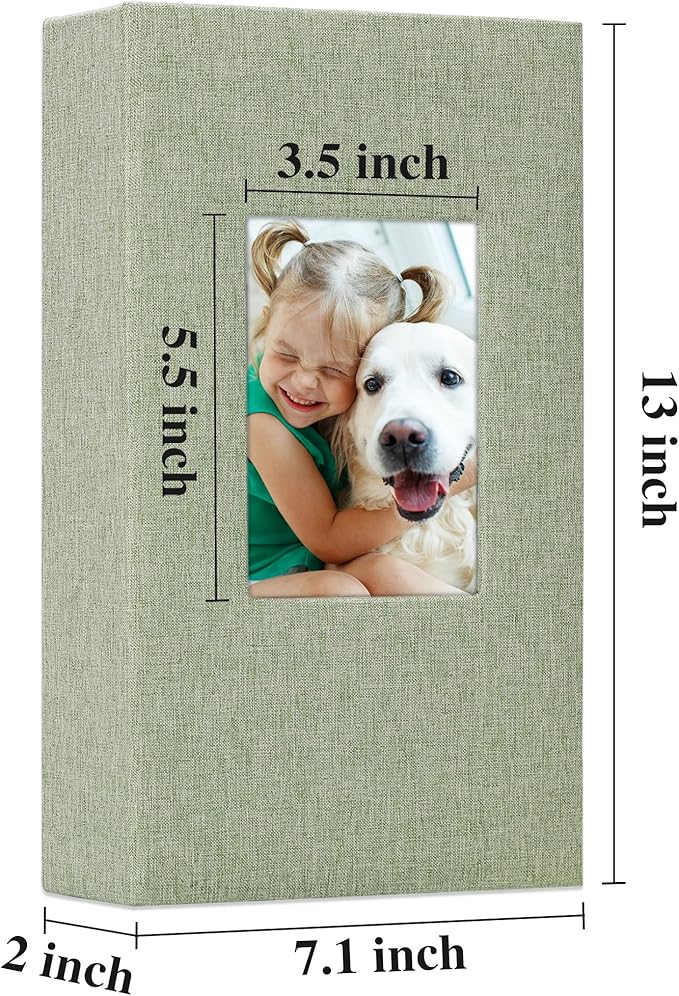 Vienrose Linen Photo Album 300 Pockets for 4x6 Photos Fabric Cover Photo Books Slip-in Picture Albums Wedding Baby Grassgreen