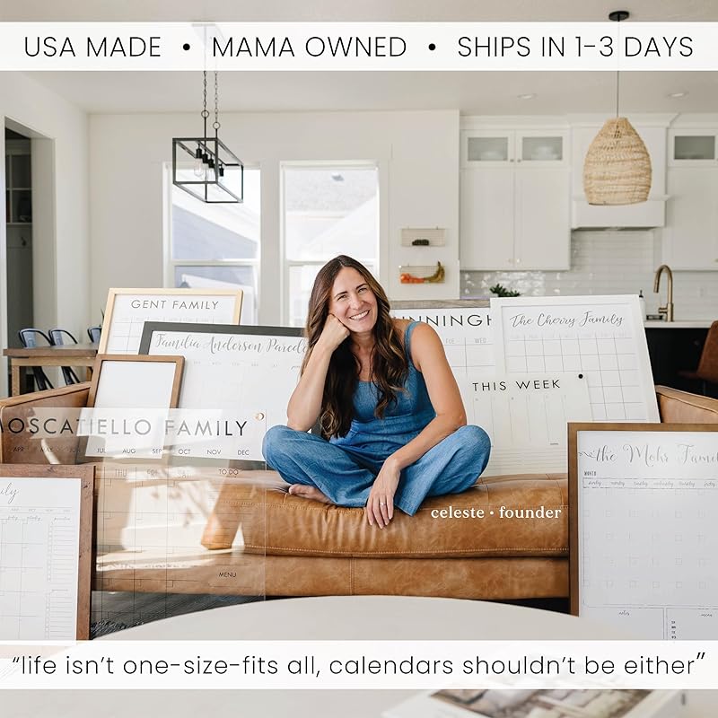 Personalized Clear Acrylic Calendar for Wall, Calendar Whiteboard for Wall, Dry Erase Wall Calendar, Wall Calendar Organizer System for Home (Block, White, 38"W x 26"H)