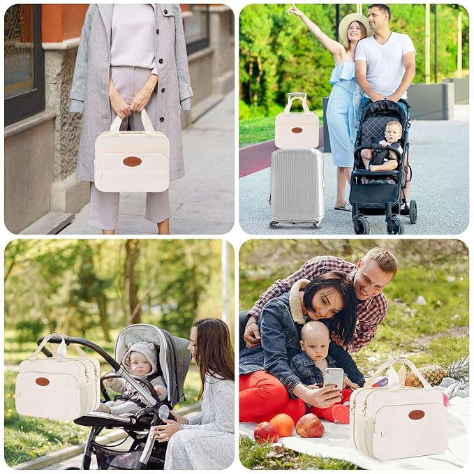 PIIOSER Insulated Baby Bottle Bag with Ice Pack, Breastmilk Cooler Compatible with Wearable Breast Pumps & Accessories - Breastfeeding On The Go for Nursing & Working Moms, Cream