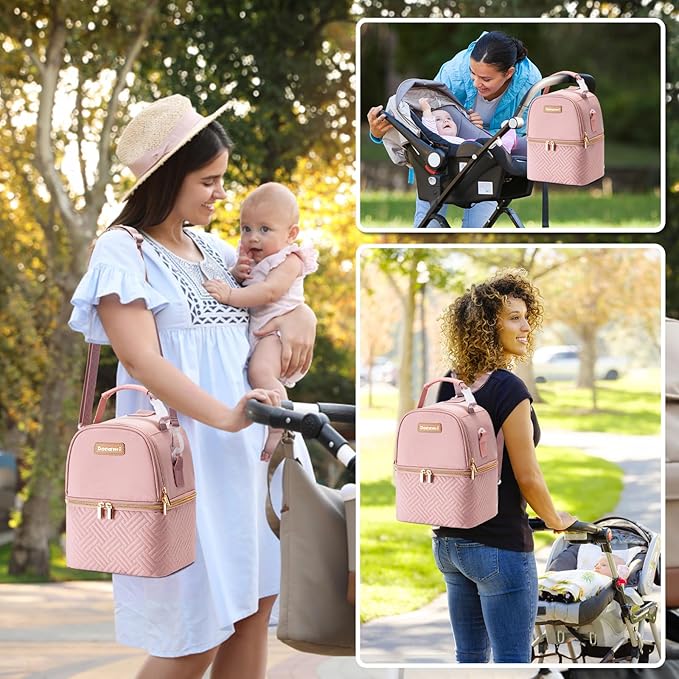 Breastmilk Cooler Bag with Ice Pack & Mat Fit 6 Bottles Up to 9 Ounce, Baby Bottle Cooler Bag for Moms, Daycare & Travel, Black