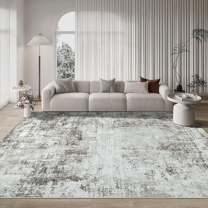 9x12 Area Rugs for Living Room Rug Washable: Modern Large Rug for Dining Room Bedroom Carpet Non Slip 9 by 12 Indoor Abstract Nursery Home Office Brown Grey