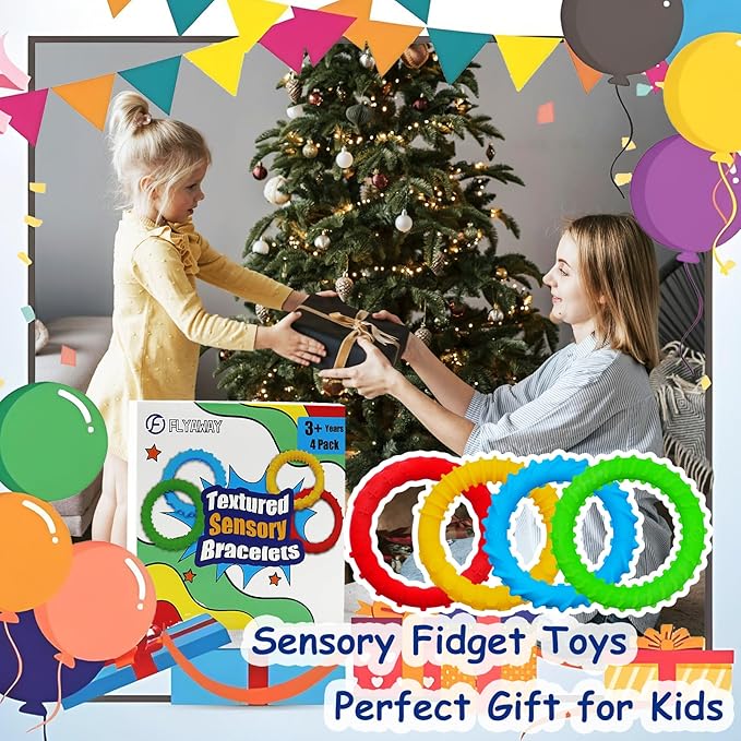 Sensory Chew Bracelets for Boys and Girls, 4 Pack Fidget Bracelet for Kids with Autism ADHD Anxiety Texture Soft Silicone, Oral Motor Aids Toddler Bracelets Sensory Chew Toys for Kids Chewing Biting