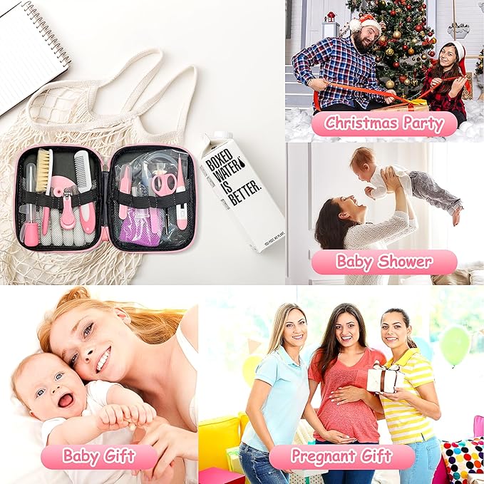 Baby Healthcare and Grooming Kit, 21 in 1 Portable Baby Essentials Kit with Gas Relief Hair Brush Comb Nasal Aspirator for Newborn Boys Girls (Pink)