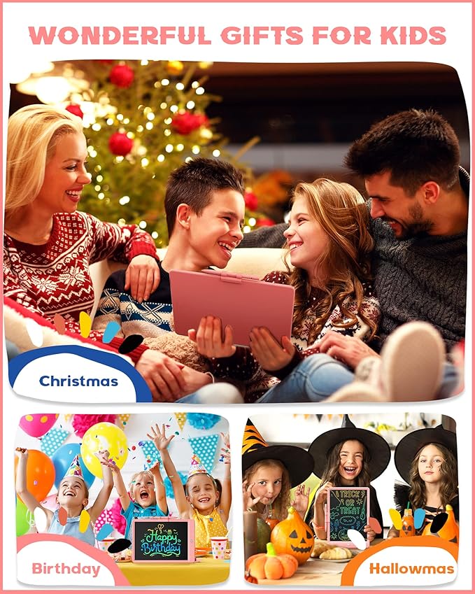 Bravokids Toys for 3 Years Old Girls Boys, LCD Writing Tablet 10 Inch Doodle Board, Electronic Drawing Pads, Educational Birthday Gift for 3 Years Old Kids Toddler (Light Pink)