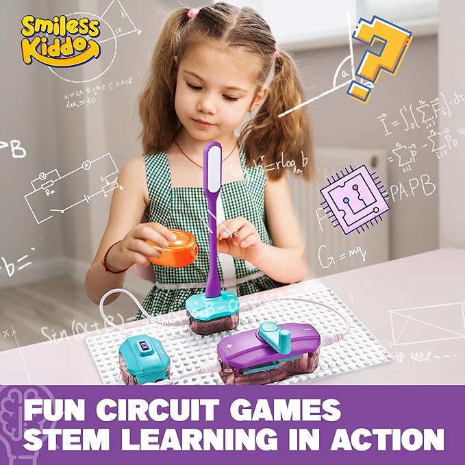 SMILESSKIDDO Circuit Board for Kids, 45 PCS DIY Electronics Exploration Kit with 100+ Projects, Physics Science Experiments, School Family STEM Educational Toy Gift for Kids 6+