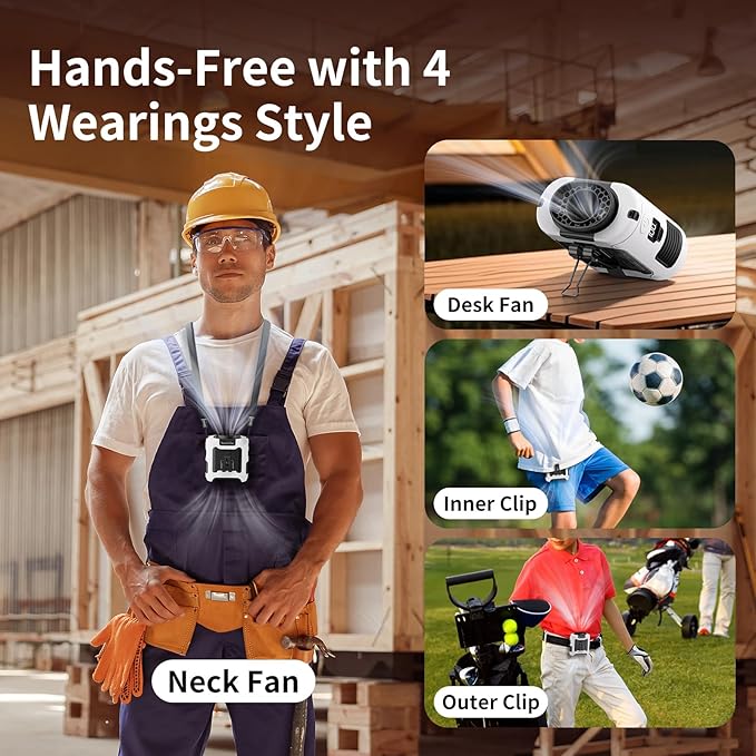 Socool 10000mAh Portable Waist Fan Clip on Wearable Belt Personal Fan Rechargeable Battery Operated With 5 Speeds & Flashlight Neck Hands-Free 40H Cooling For Outdoor Travel Camping Power Bank(White)