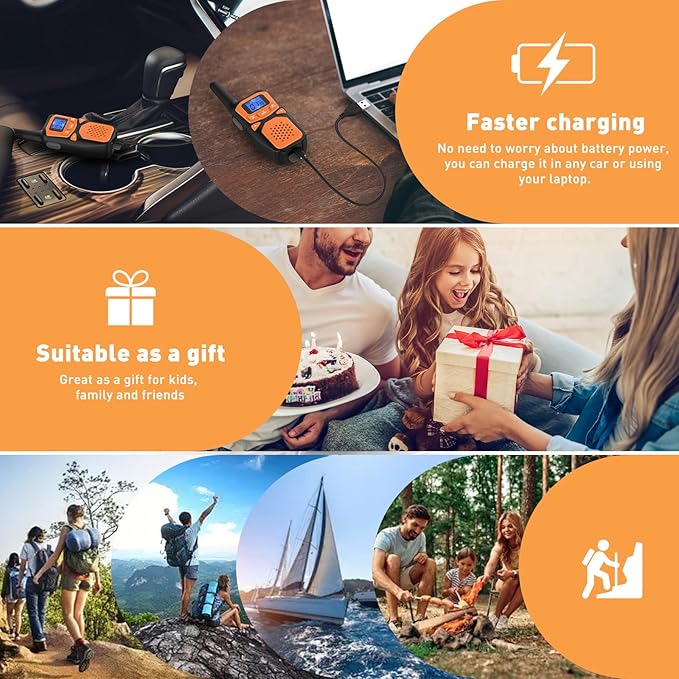 WokTok Rechargeable Long Range 2 Pack Walkie Talkies - 22 Channels VOX Scanning LCD Display - Ideal for Family Camping and Hiking