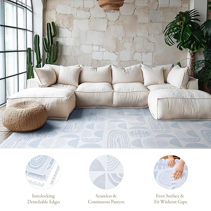 PopsyKosy Premium Exercise & Baby Foam Play Mats - Stylish & Large Non-Toxic Odorless Floor Mat - 6 Tiles - Spacious 6ft x 4ft - Peel-Resistant Reinforced Ver.- Soft, Thick, Waterproof - Foggy Gray